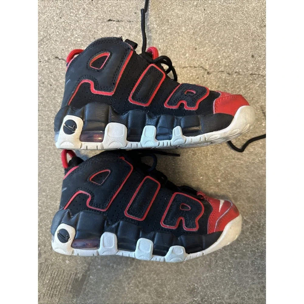Nike Air Shoes Kids Black Sz 12C Air More Uptempo Red Toe FB1343-001 Logo Retro